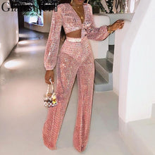 Load image into Gallery viewer, Glamaker 3 piece suit women jumpsuit romper Sequin sexy jumpsuit long wide leg party club Long sleeve bodysuit winter jumpsuit
