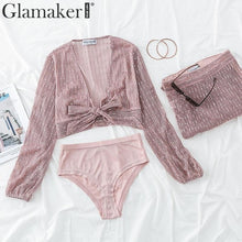 Load image into Gallery viewer, Glamaker 3 piece suit women jumpsuit romper Sequin sexy jumpsuit long wide leg party club Long sleeve bodysuit winter jumpsuit
