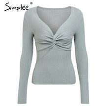 Load image into Gallery viewer, Simplee Criss cross v neck knitted sweater women Long sleeve winter 2018 pullover All match jumper pull femme pink sweater