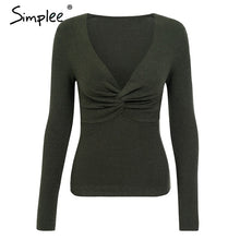 Load image into Gallery viewer, Simplee Criss cross v neck knitted sweater women Long sleeve winter 2018 pullover All match jumper pull femme pink sweater